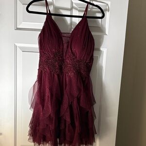 Chic Burgundy Mini Dress with Ruffle Details
